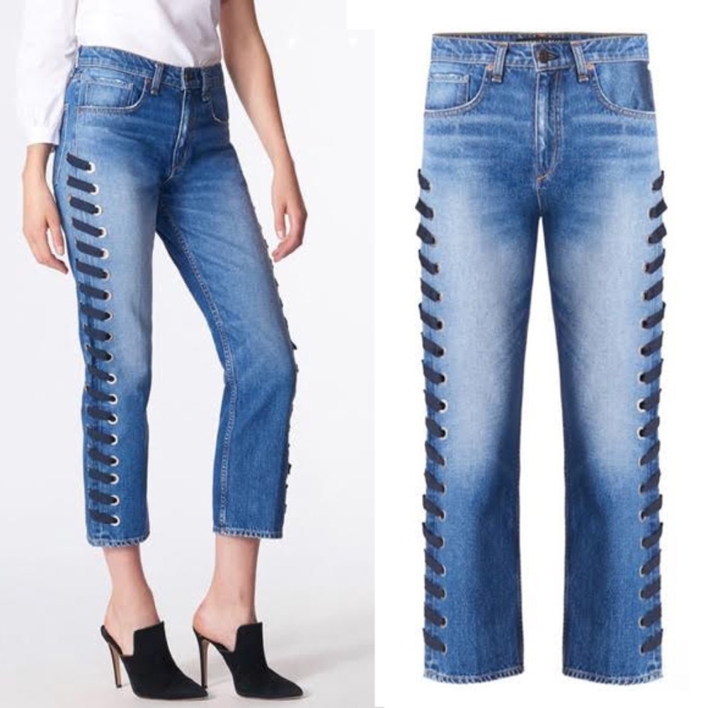 VERONICA BEARD Ines Girlfriend Lace up Cropped Jeans